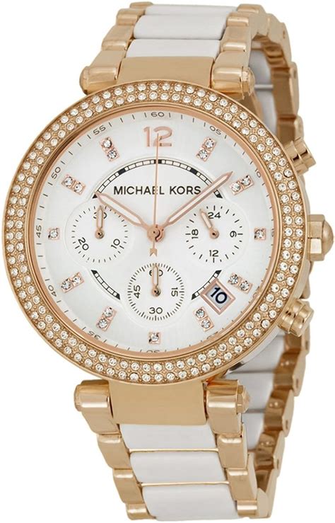 michael kors ladies white and rose gold parker watch mk5774